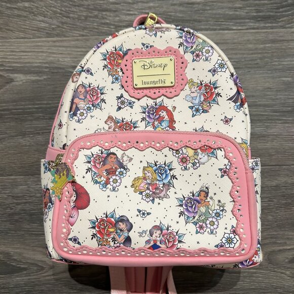 NWOT Loungefly Disney Princess Floral Tattoo Mini Backpack Roses Pink Limited - Picture 11 of 16